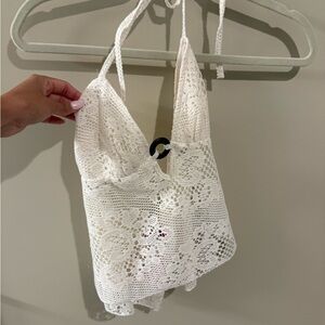 Edikted white crochet tank top